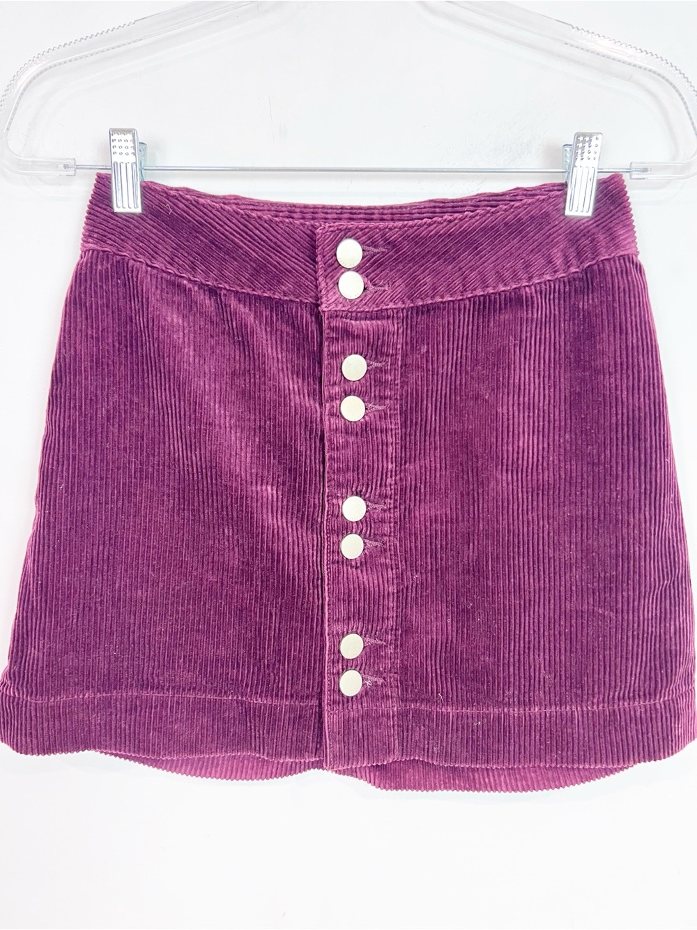 ABERCROMBIE & FITCH BURGUNDY RIBBED BUTTON FRONT MINI SKIRT SZ 00 NWT